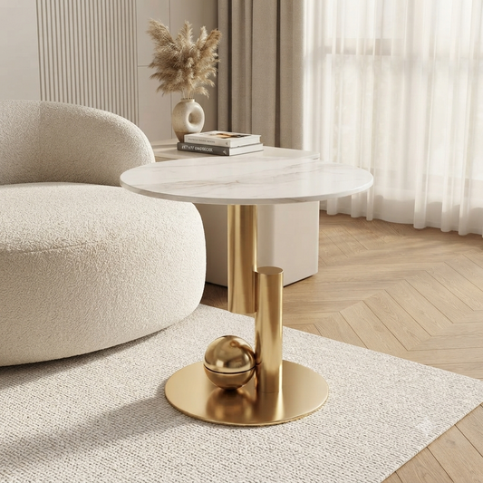 Marble Top Accent Table with Gold Base