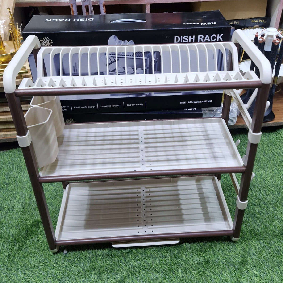 3 Tier Aluminum Dish Drying Rack With Drainer