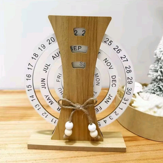 Wooden Wheel Manual Rotating Desk Calendar