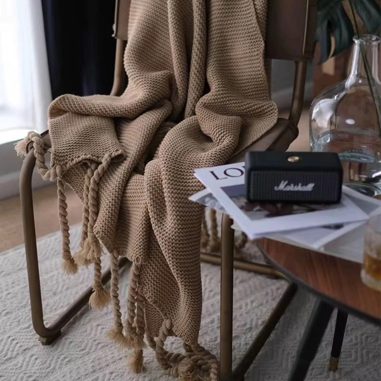 Knitted Tassel Throw Blanket