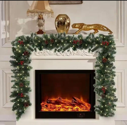 2.8M Christmas Garland With Lights Cones and Berries