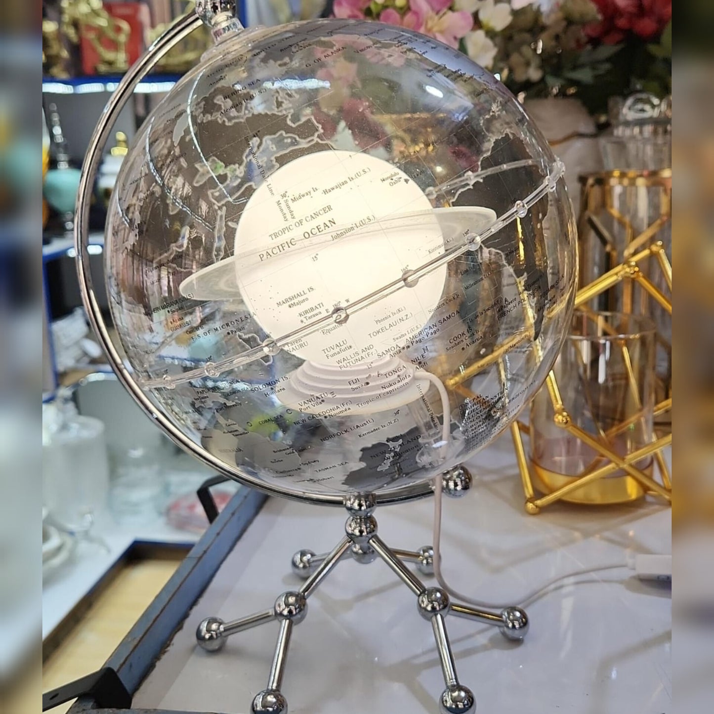 LED Globe with World Map and Interior Sailing Ship