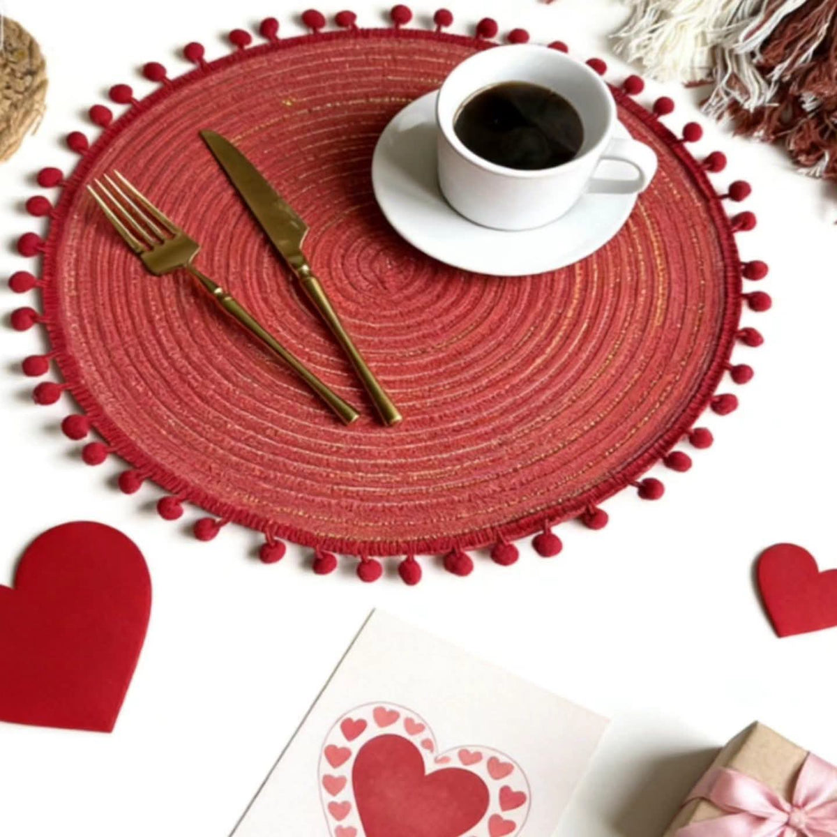 6Pc Red Woven Christmas Table Mats