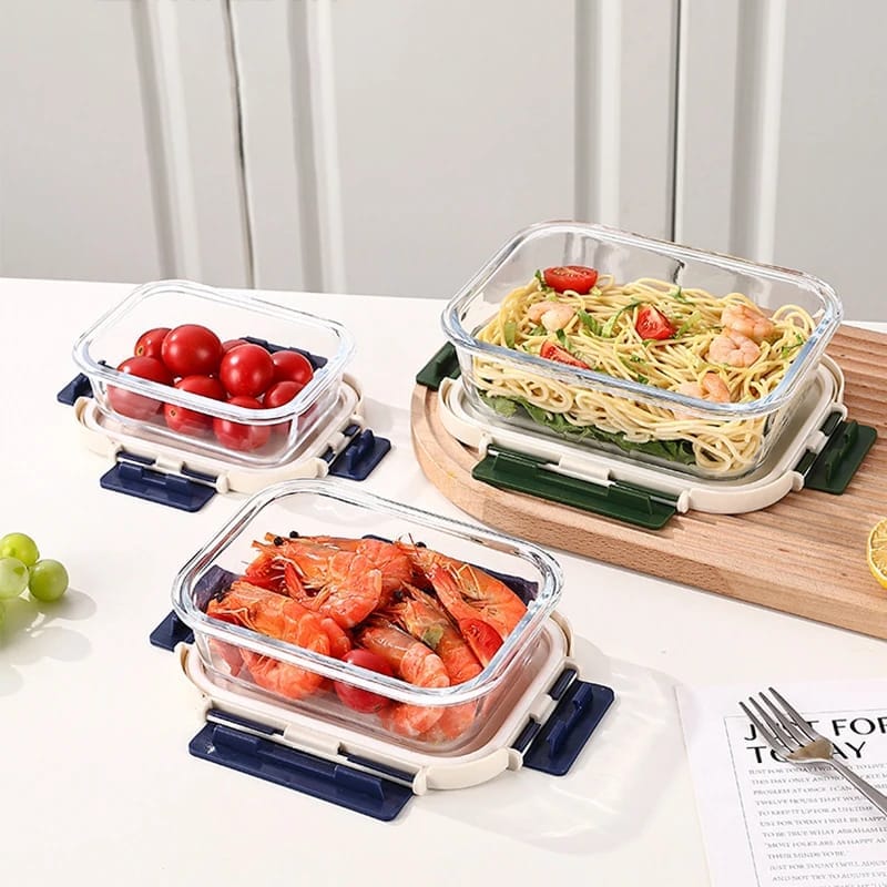 3Pcs Glass Food Storage Lunch Box Containers