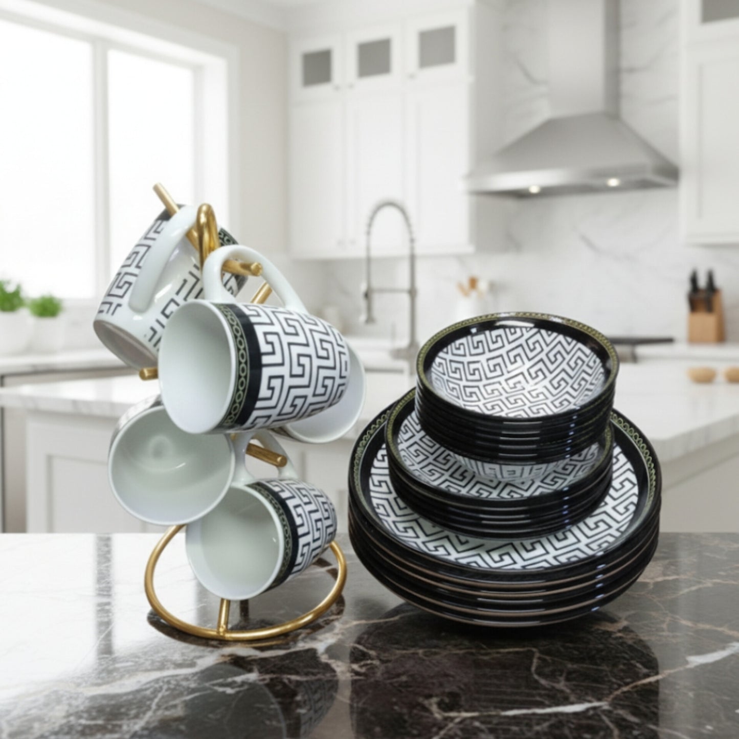 24pcs Ceramic Black Dinner Set
