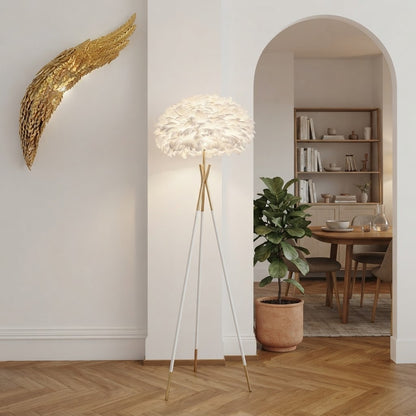 White Feather Shade Floor Lamp