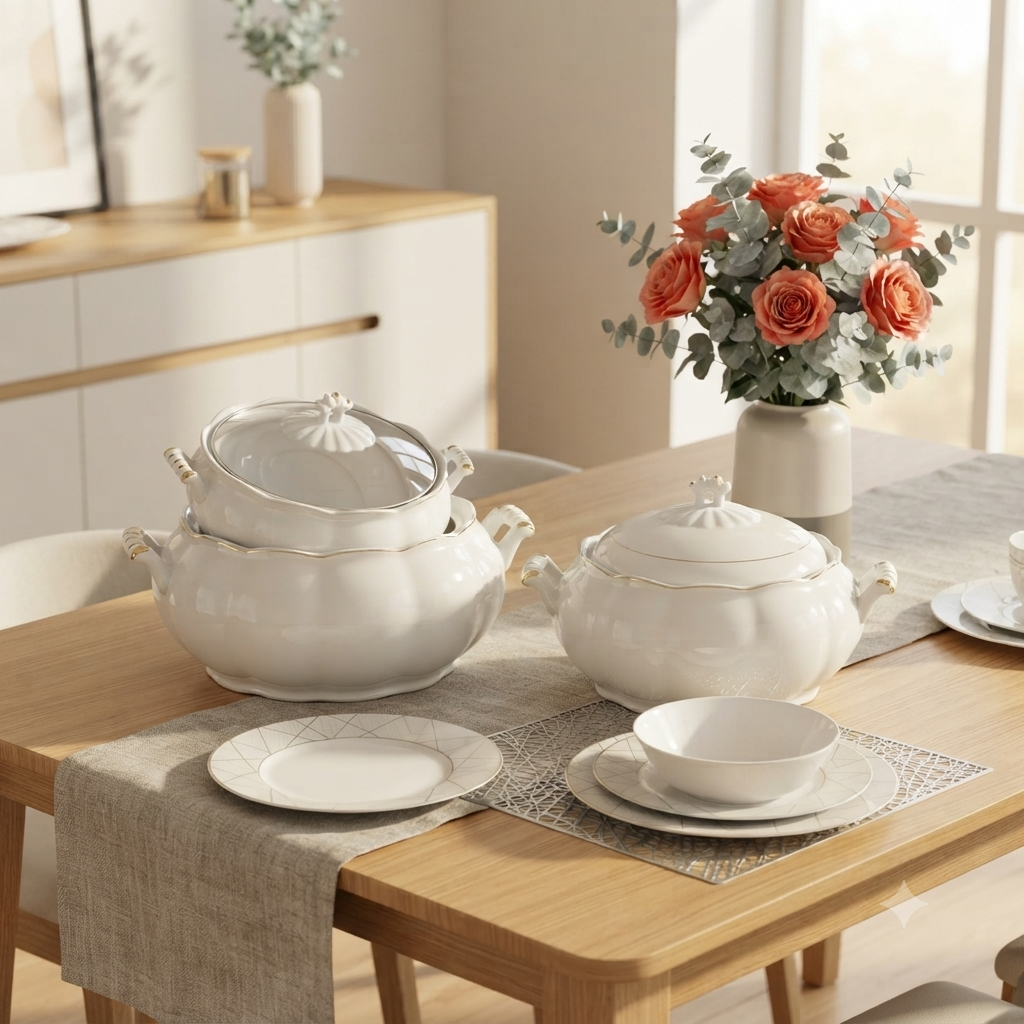 3Pcs Ceramic Serving Dish Set with Gold Trim