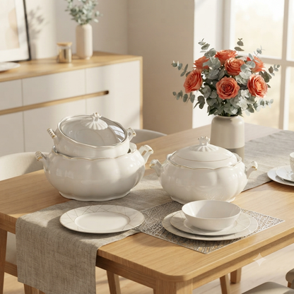 3Pcs Ceramic Serving Dish Set with Gold Trim