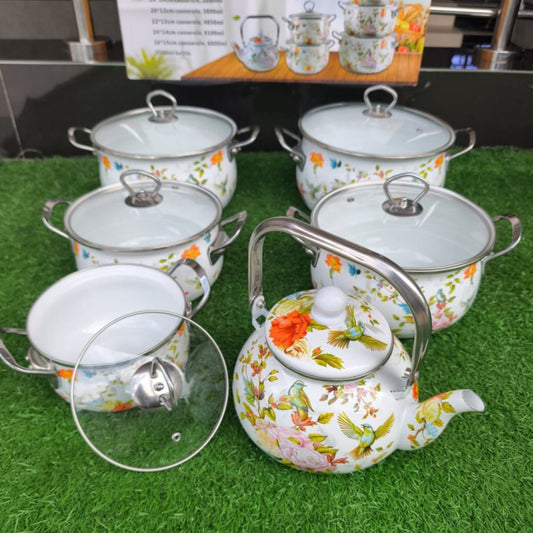 Floral enamel cookware set