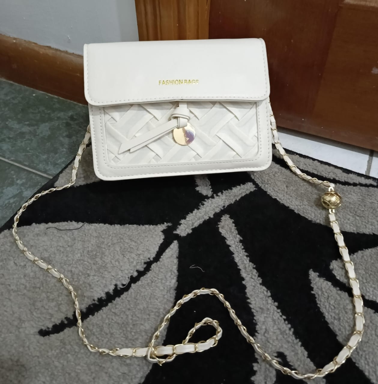 Woven Detail Solid Color Sling Bag