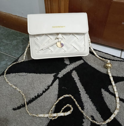 Woven Detail Solid Color Sling Bag