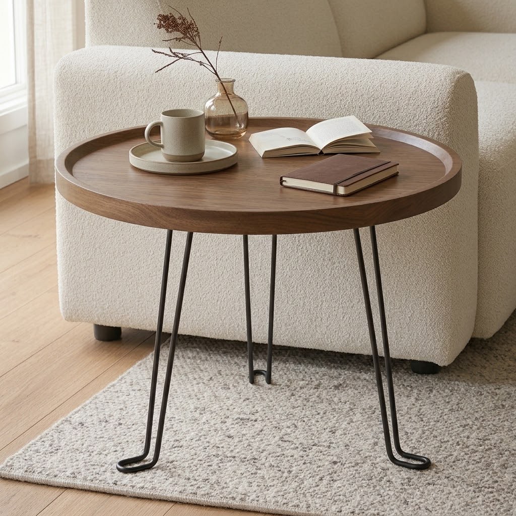 Mid Century Foldable Metal & Wood Coffee Side Table Gha