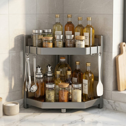 2 Tier Countertop Kitchen Corner Storage Spice Rack