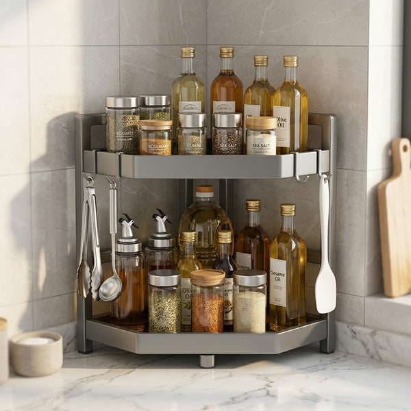 2 Tier Countertop Kitchen Corner Storage Spice Rack