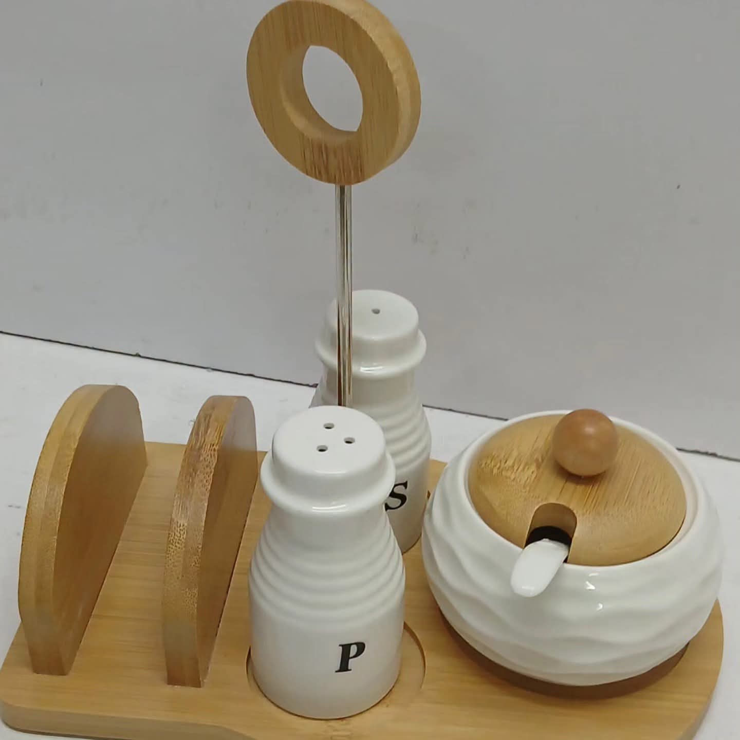 Ceramic Salt Pepper Sugar Dish And Serviette Holder Set