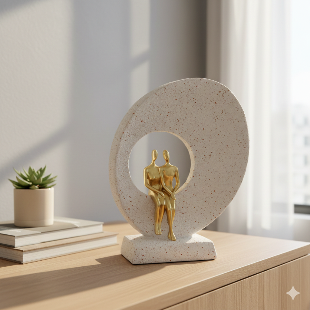 Golden Harmony Figurine with Circular Backdrop