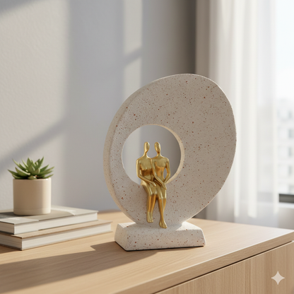 Golden Harmony Figurine with Circular Backdrop