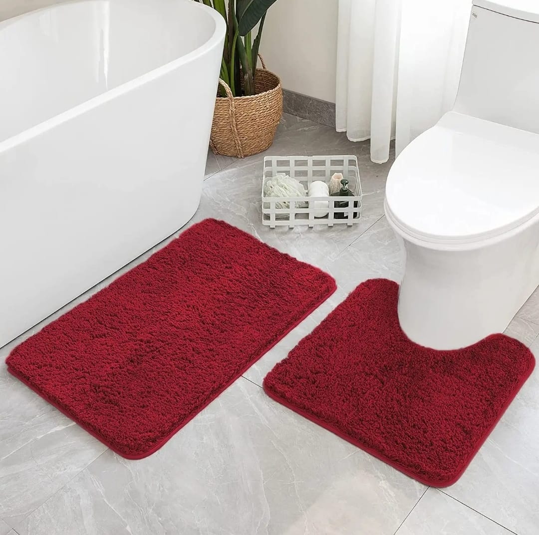 2Pcs  Plush bath mat set