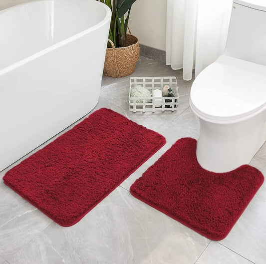 2Pcs  Plush bath mat set