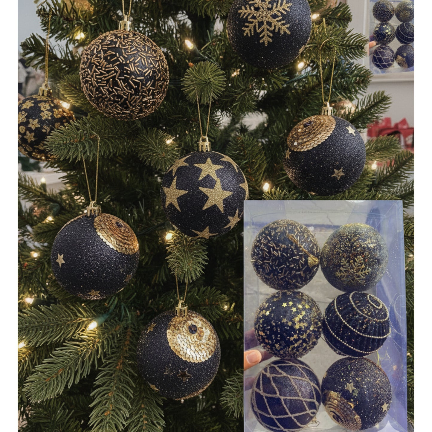 Large 6Pc 10cm Deluxe Glitter Christmas Ball Ornaments