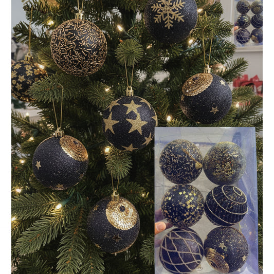 Large 6Pc 10cm Deluxe Glitter Christmas Ball Ornaments