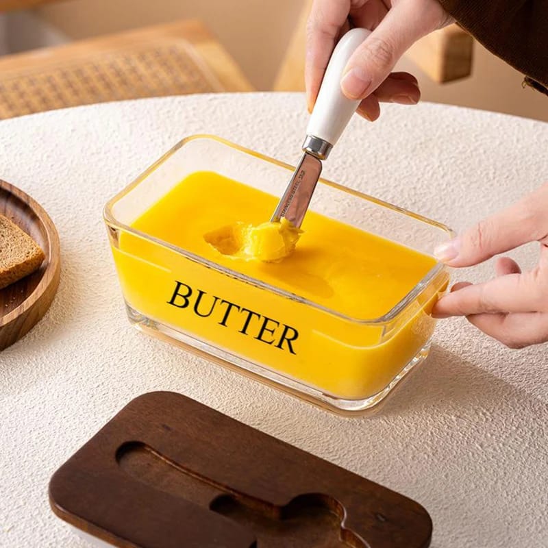 Transparent glass butter dish