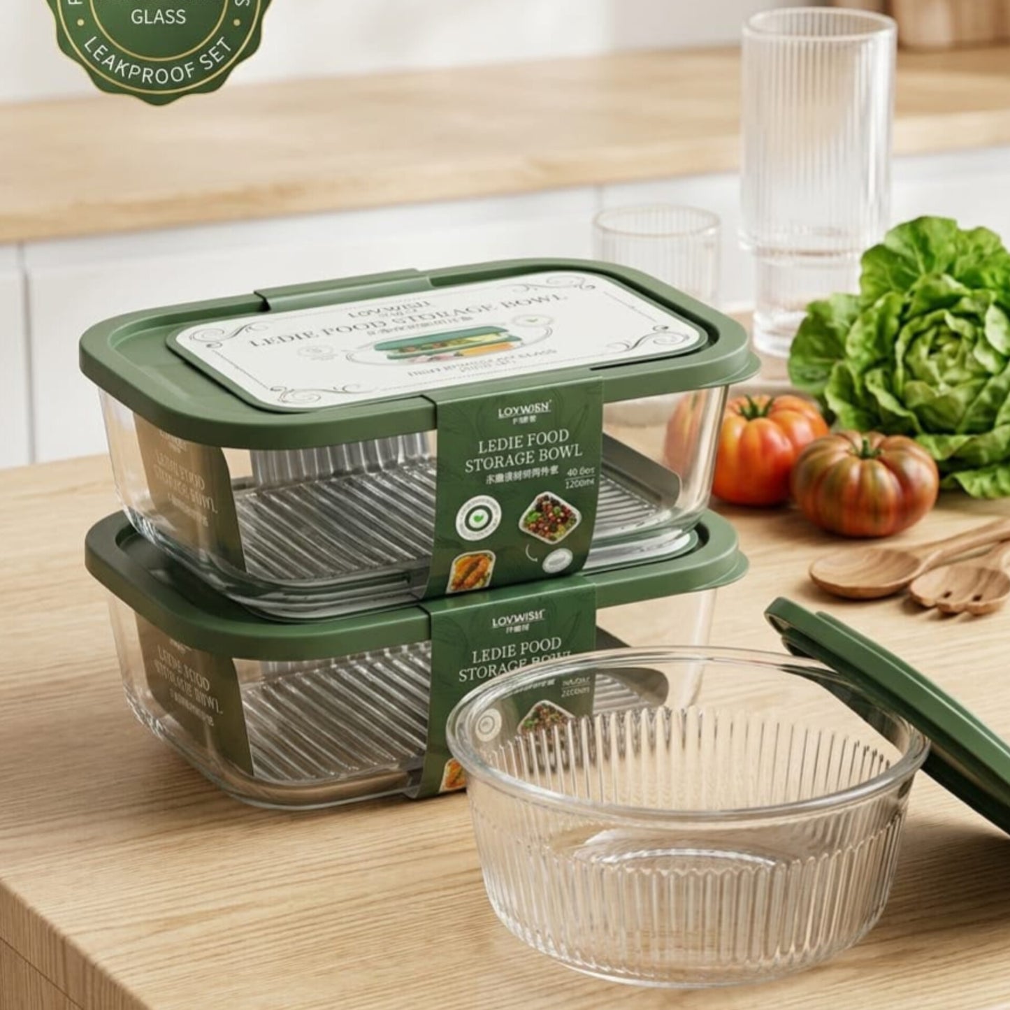2Pcs Borosilicate Glass Food Storage and Baking Set