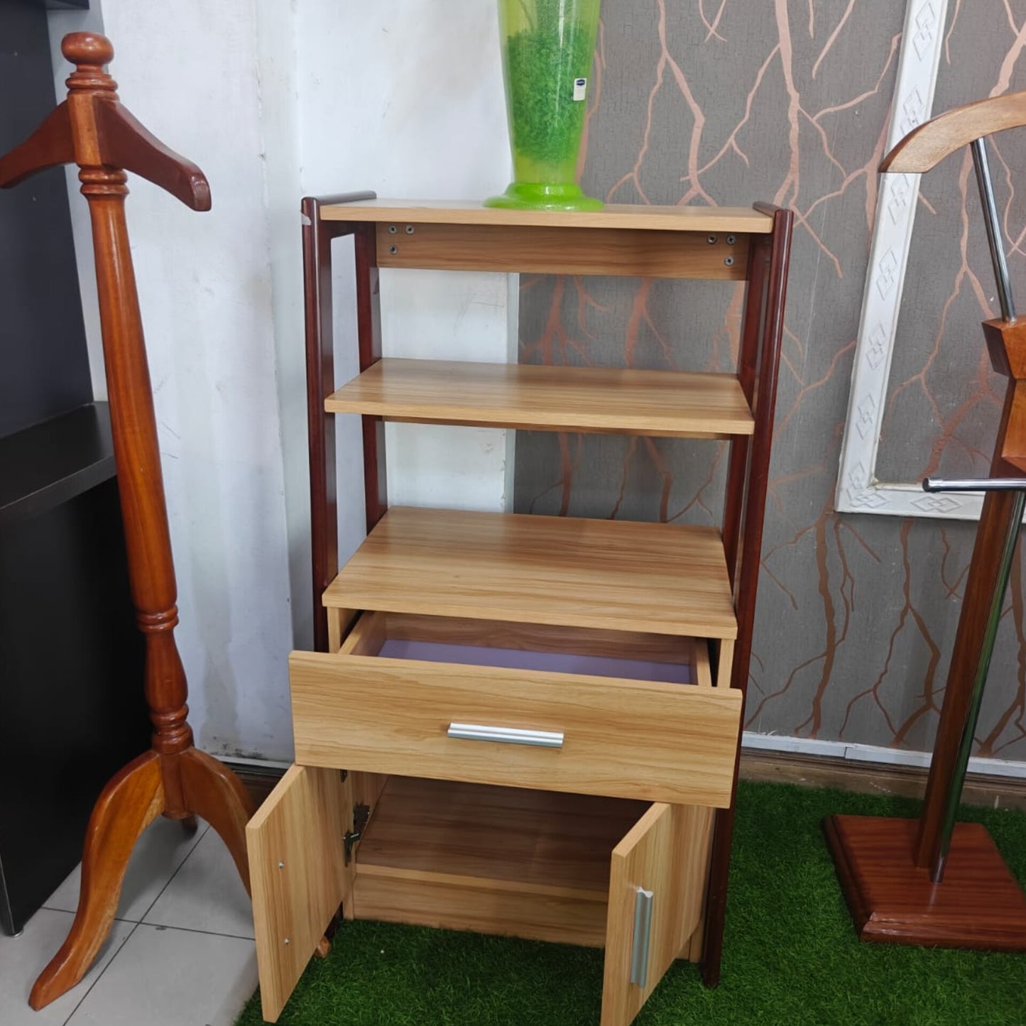 Wooden Storage Shelf with Drawer and Cabinet