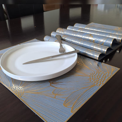 6pc grey gold place mats / table mats