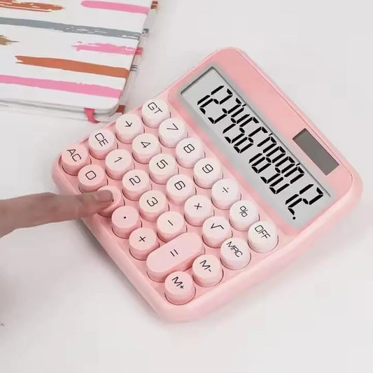 Pink 12-Digit Solar & Battery Powered Desktop Calculator with Round Keys