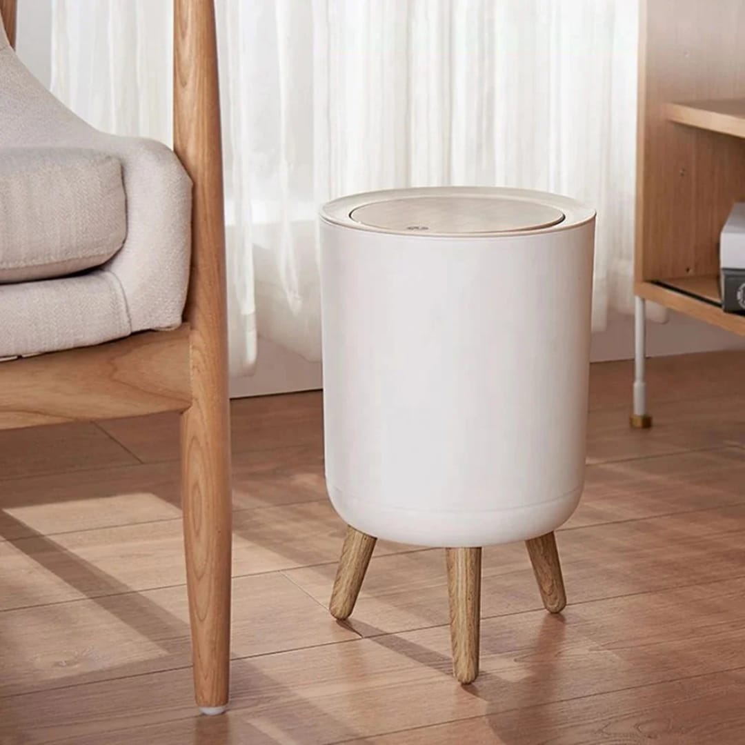Round Press Open Trash Can with Feet