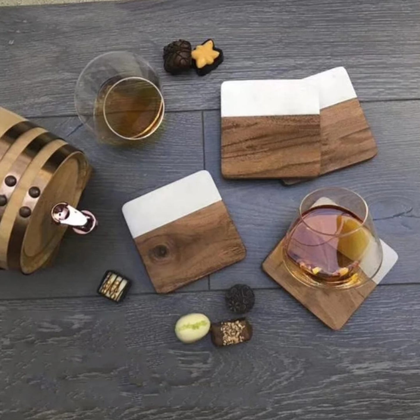 10pcs Marble and wood coasters