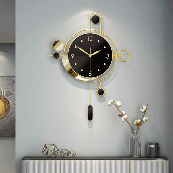 Abstract Gold Wall Clock with Pendulum