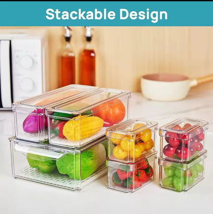 Free stackable acrylic fridge organizer bins with lids