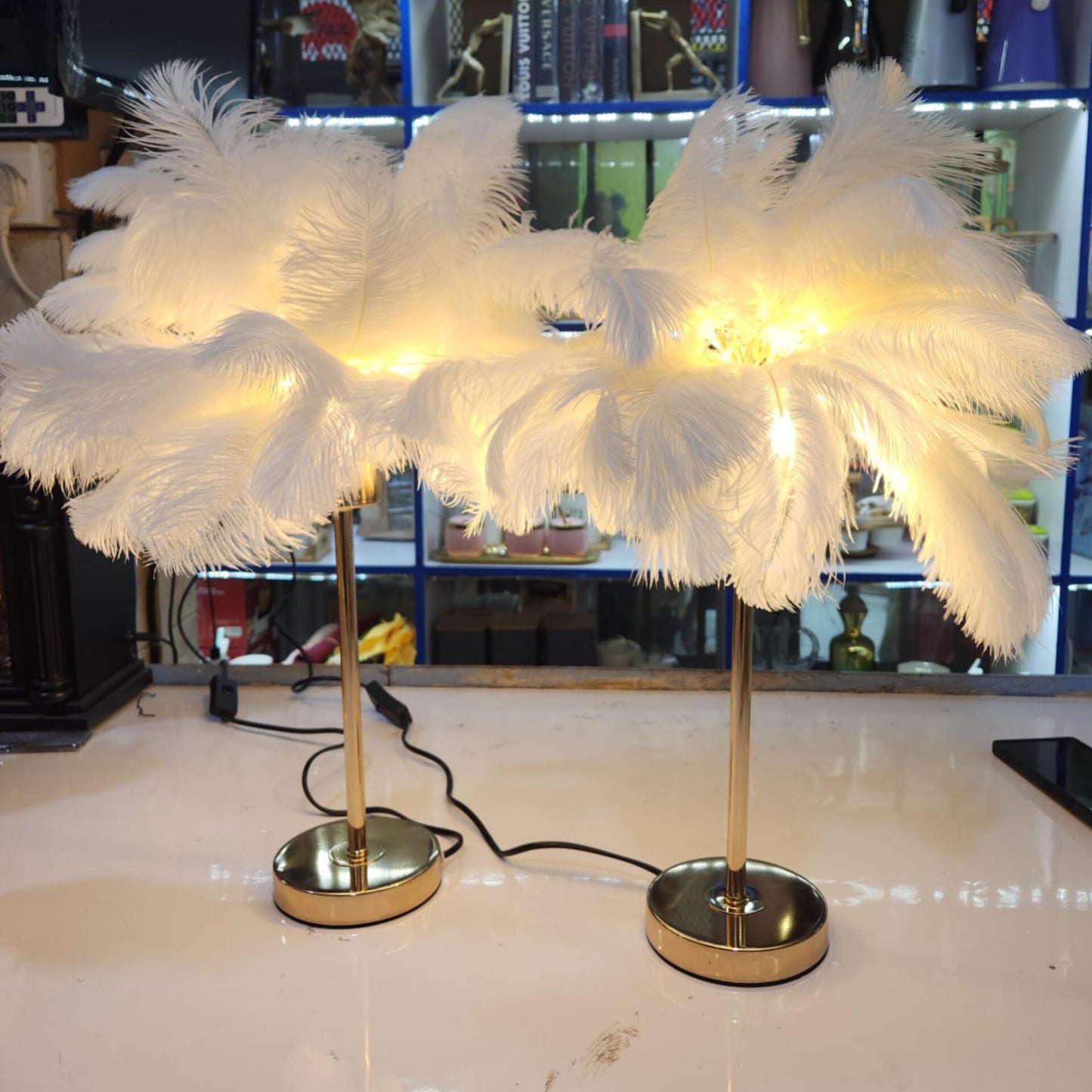 Bedside LED White Feather Table Lamp