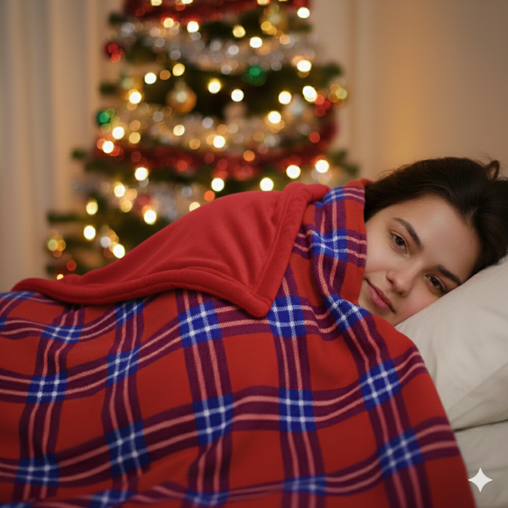 Maasai themed red and blue plaid coral fleece blanket (150x200 cm)