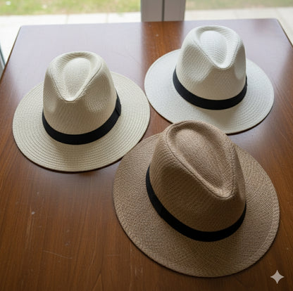 Woven straw fedora hats