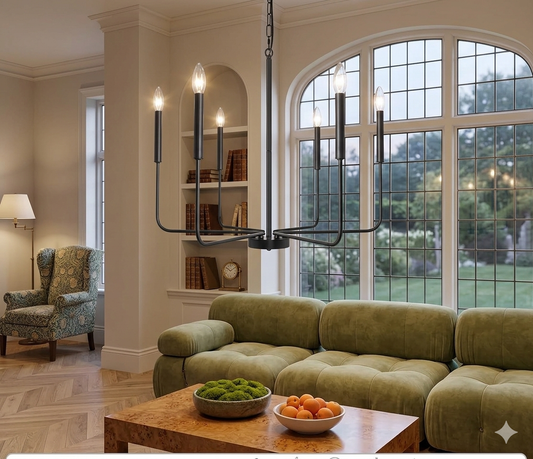 Six-Light Matte Black Candelabra Chandelier
