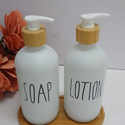 Soap and  Lotion dispenser set with stand
