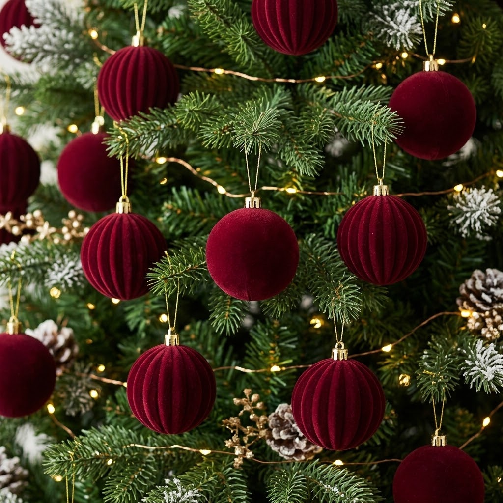 24Pc 8cm Red Velvet Christmas Decor Balls  Set