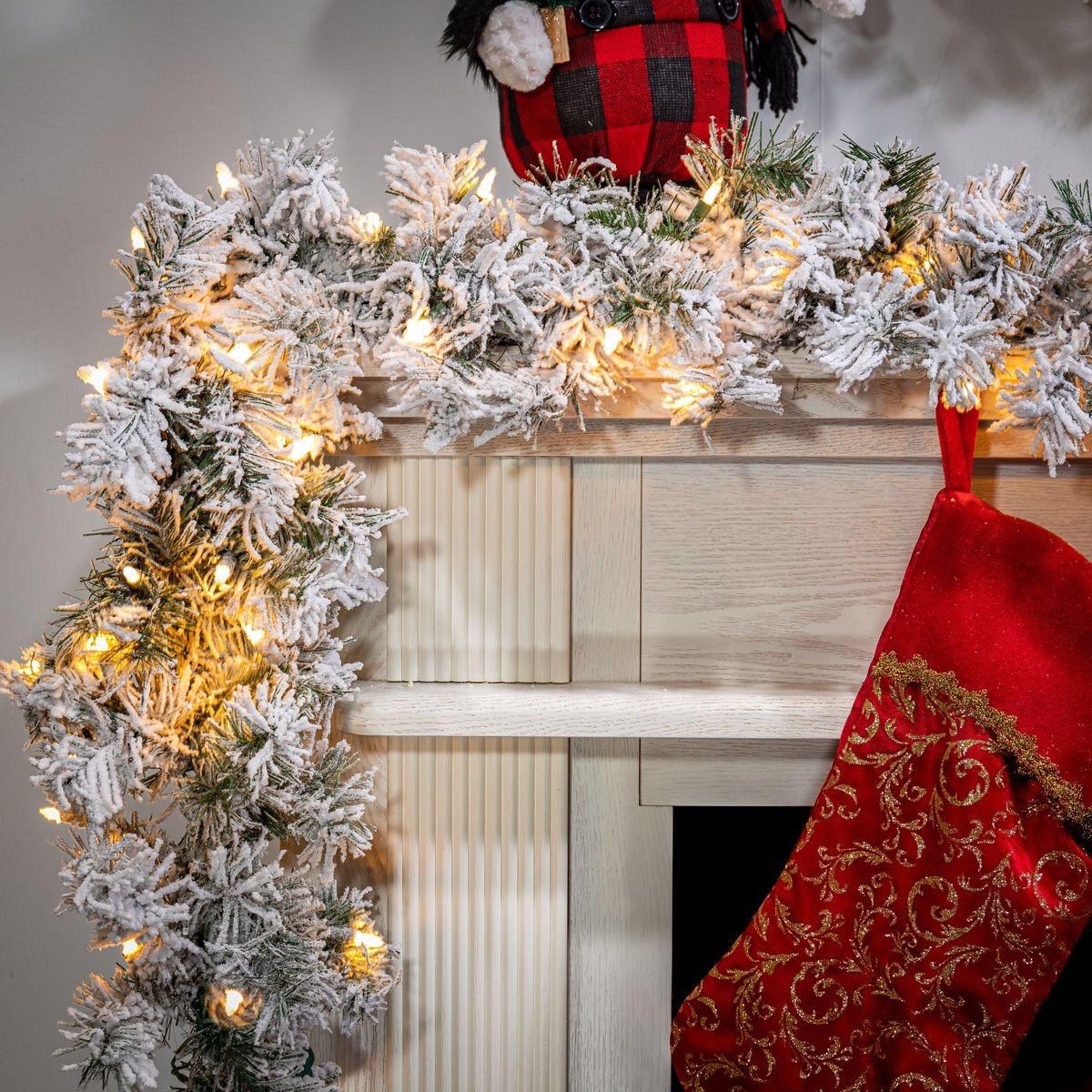 2.7M Christmas Snow Flocked Garland with Lights