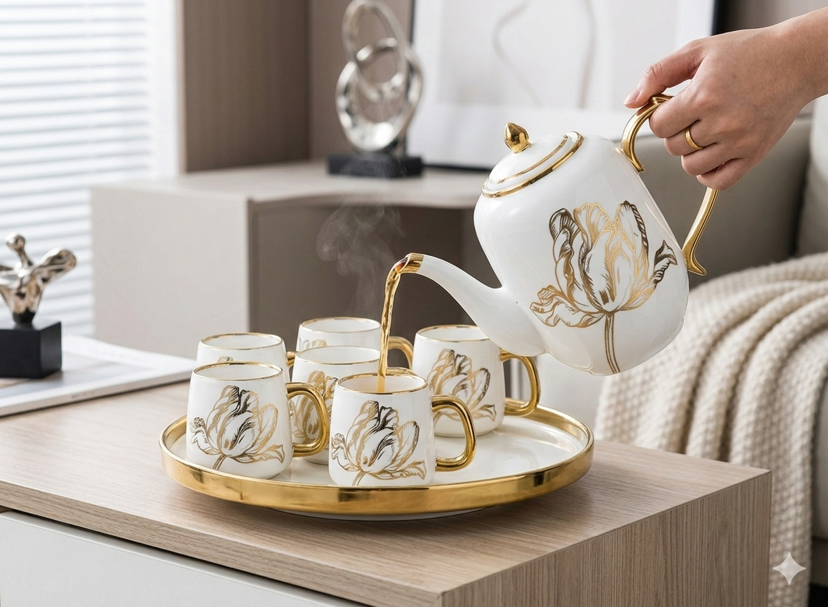 8Pc Tea Coffee Set with Tray