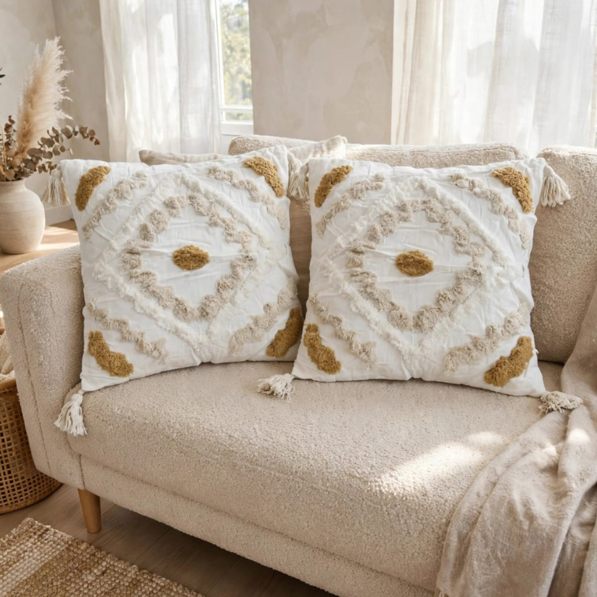 Boho Tufted Decorative Throw Pillow Case