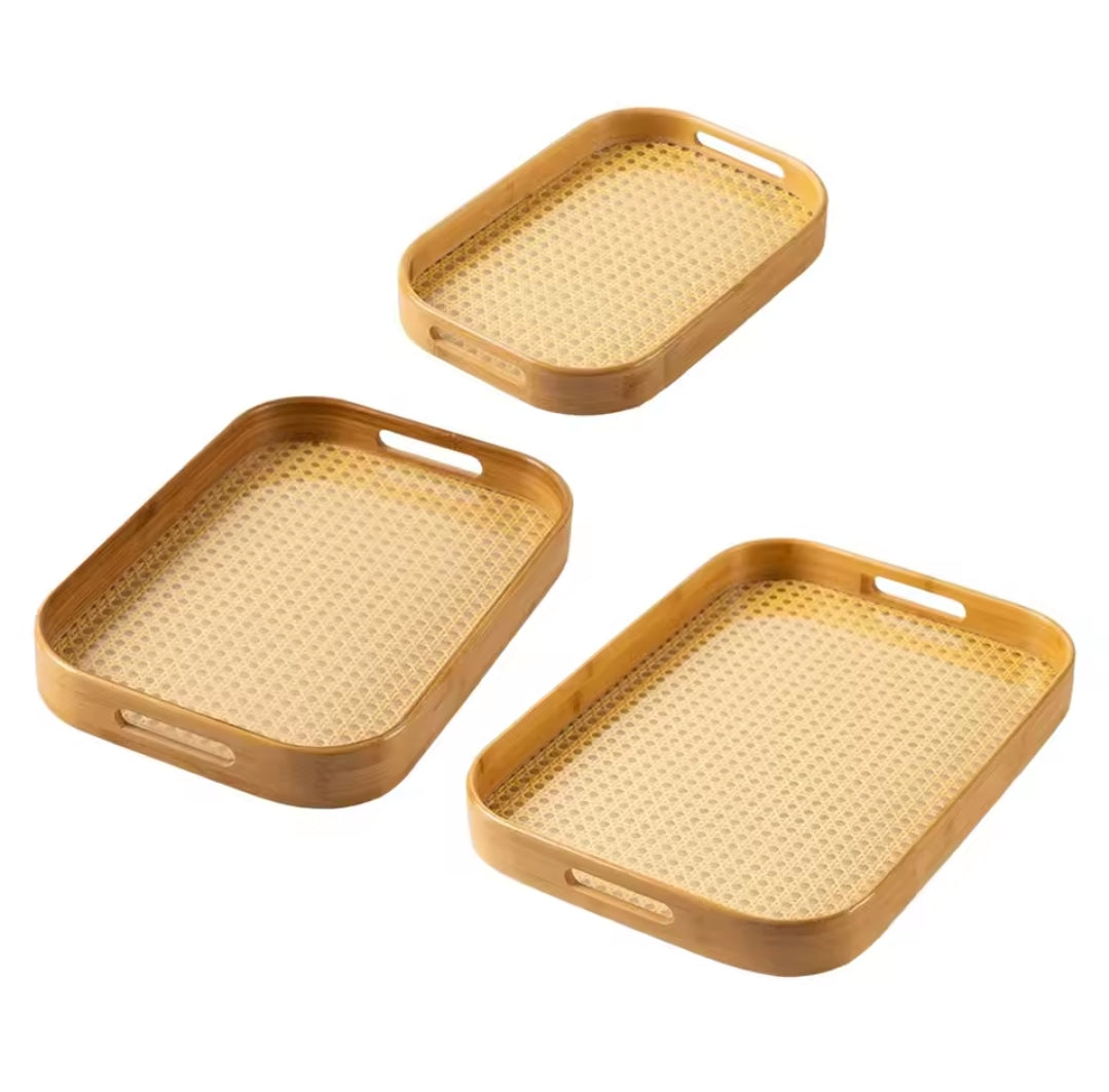 3pcs rattan bamboo serving trays