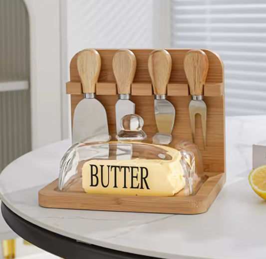 Butter dish tray and knives set