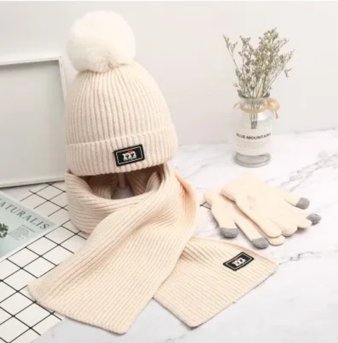 3 in 1 Winter Kids Beanie Hat  Scarf  and Gloves Set