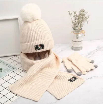 3 in 1 Winter Kids Beanie Hat  Scarf  and Gloves Set