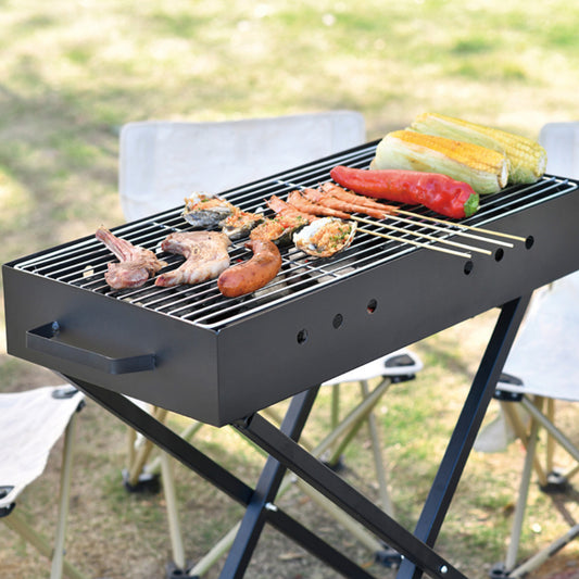 Outdoor Camping Folding Barbecue Grill with Manual Air Blower