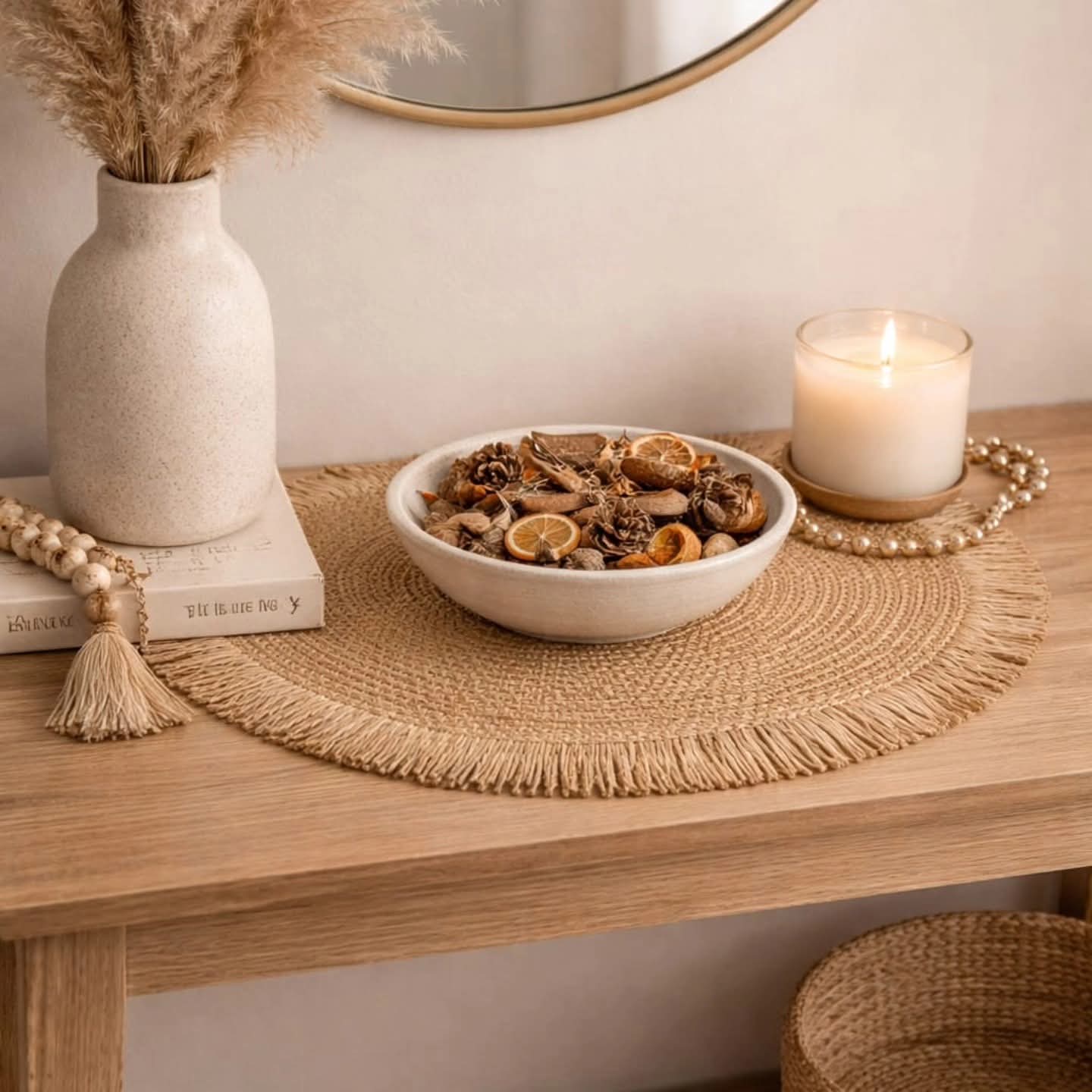 6pcs Round Braided Jute Table Placemat Set