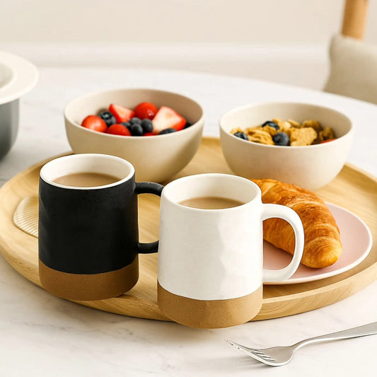 6pcs Double Glaze stripped Matte Ceramic Coffee Mugs
